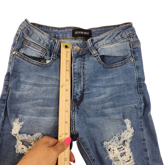 Fashion Nova Jeans Womens 26 1 Ripped Destroyed Skinny Mid Rise Medium Wash - Picture 9 of 12